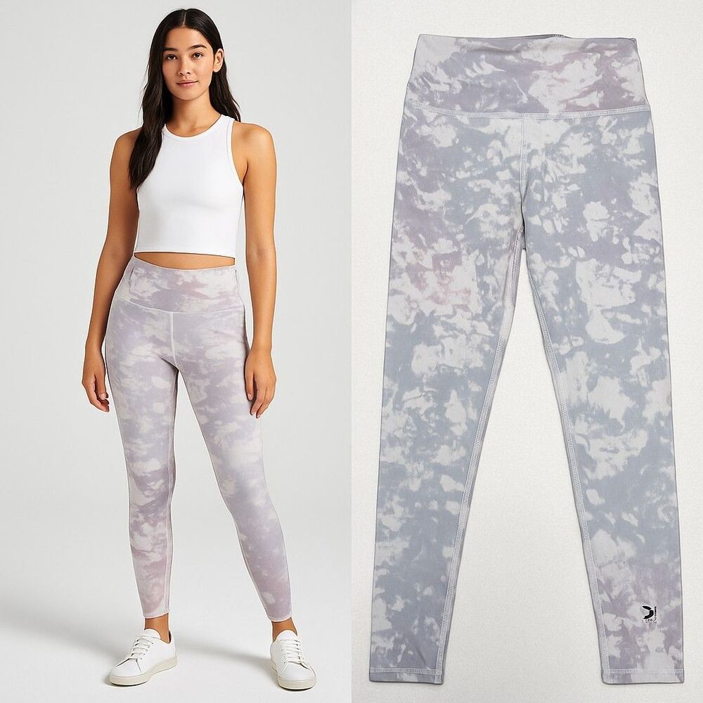 Glyder Tie Dye Print Leggings Medium Multicolor Purple Pink Gray Good Condition